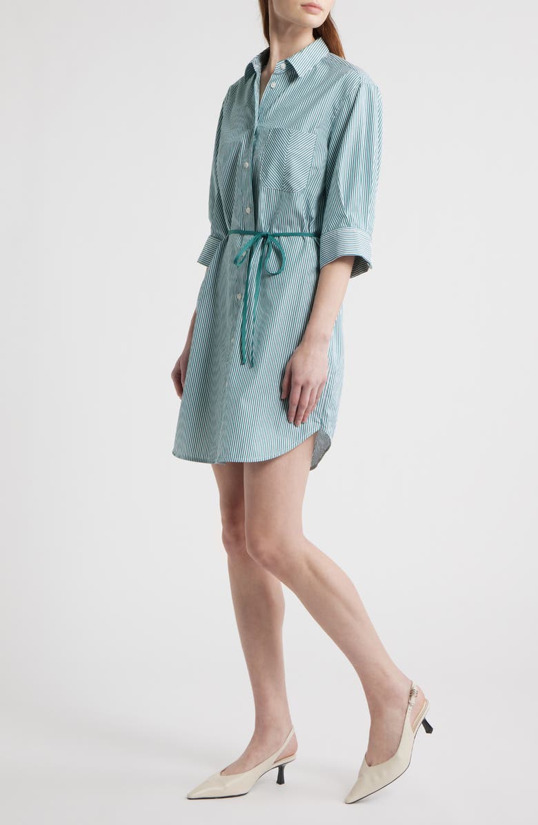 rag & bone Lucia Stripe Mini Shirtdress, Alternate, color, Teal Stripe