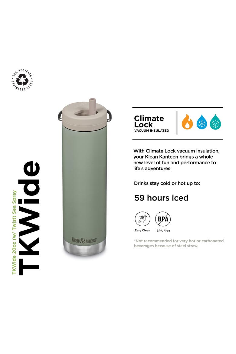 TKWide Insulated Water Bottle with Twist Cap - Reusable Travel Water Bottle with Stainless Steel Straw - Perfect for Sports & the Office - 20 oz, Alternate, color, Sea Spray