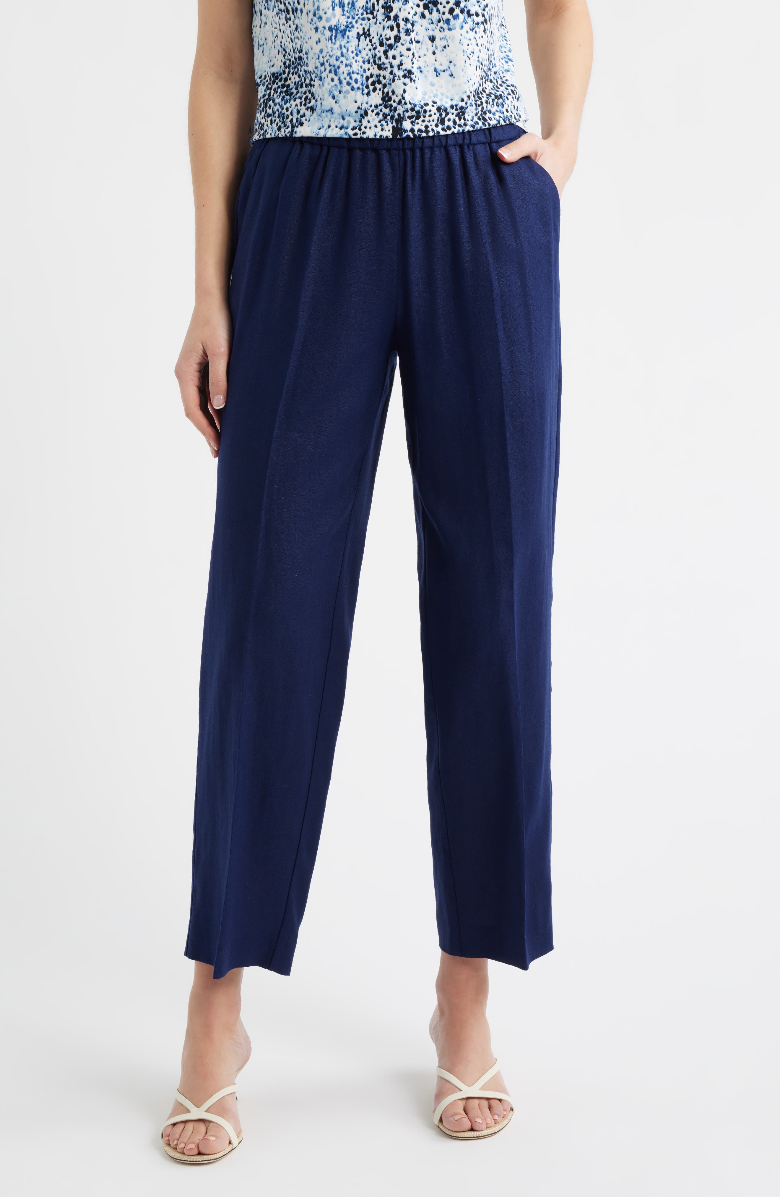 High Waist Pull-On Straight Leg Linen Blend Pants - image 3