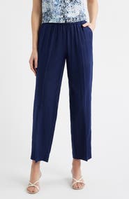 Anne Klein High Waist Pull-On Straight Leg Linen Blend Pants