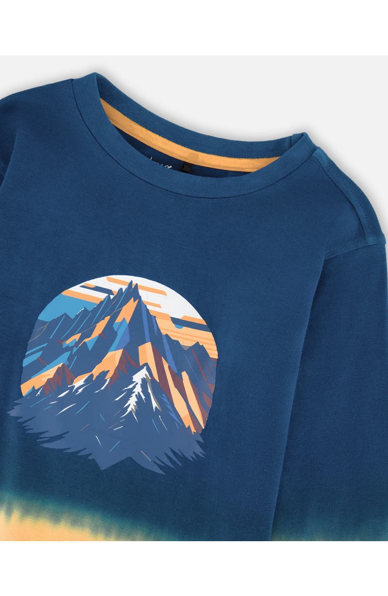 Deux par Deux Long Sleeve Organic Cotton Gradient Jersey Tee, Alternate, color, Dark Teal