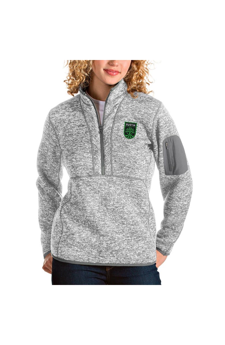 ANTIGUA Women's Antigua Gray Austin FC Fortune Quarter-Zip Pullover Jacket, Main, color, 