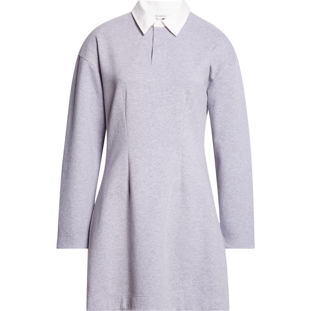 Jw Anderson Mens Mid Grey Melange Regular-fit Long-sleeve Stretch-cotton Blend Midi Polo Dress In Gray