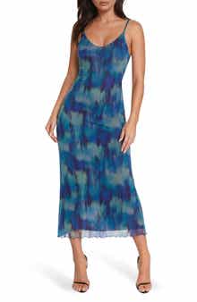 Printed Mesh V-Neck Maxi Dress
