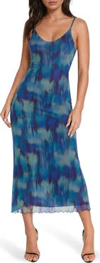 bebe Printed Mesh V-Neck Maxi Dress