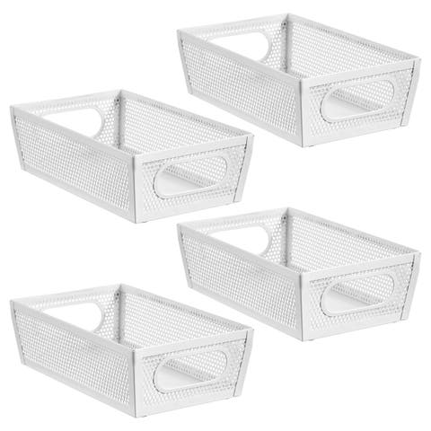 Perforated Metal Storage Bin with Handles for Kitchen and Pantry - Set of 4 - Matte White