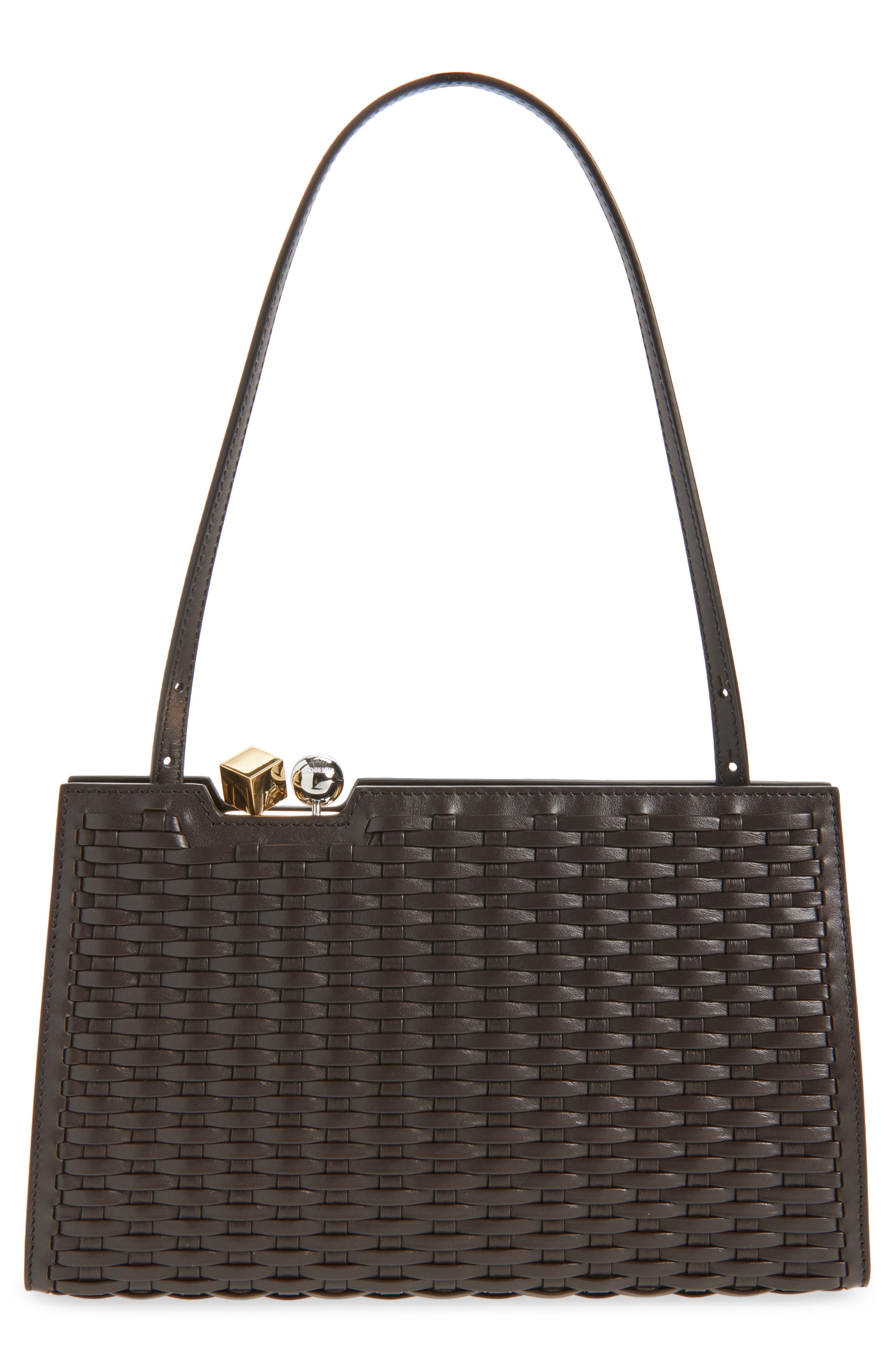 Jacquemus Le Salon Woven Leather Shoulder Bag, Alternate, color, Dark Brown 880