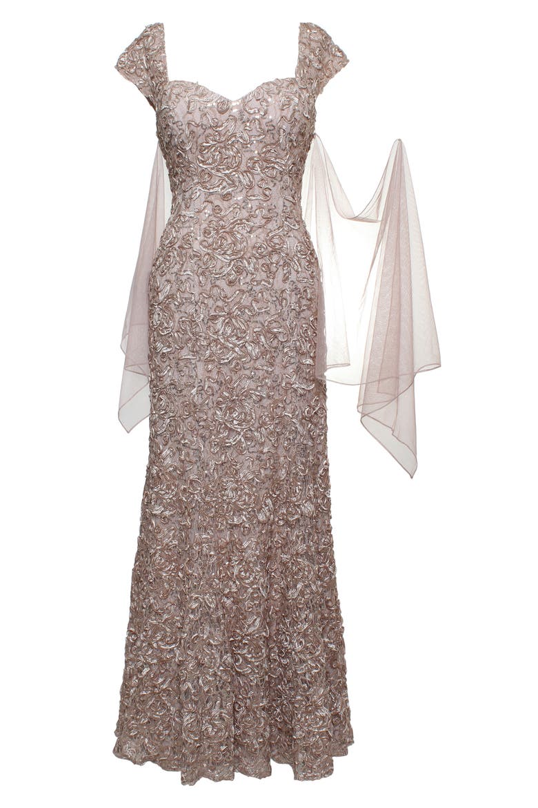 Soutache Sequin Lace A-Line Gown with Wrap, Alternate, color, CHAMPAGNE