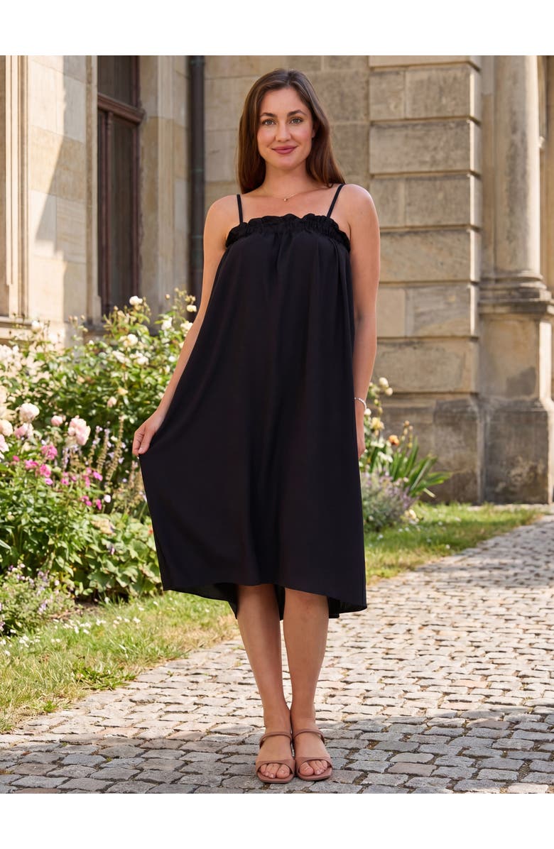 24seven Comfort Apparel Womens Essential Spaghetti Strap Smocked Pocket A-Line Maxi Dress, Alternate, color, Black