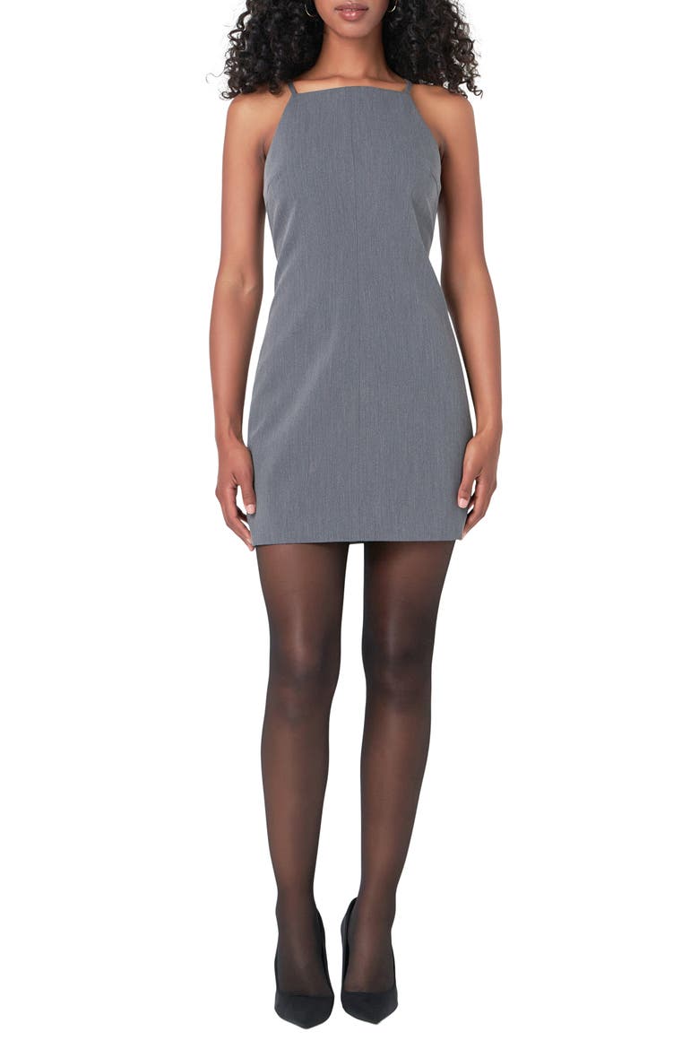 High Square Neck Stretch Minidress, Main, color, GREY