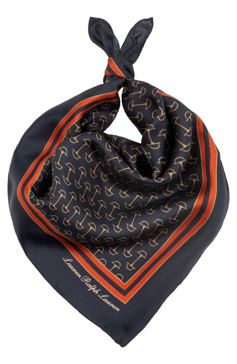 Lauren Ralph Lauren Horse Bit Print Square Silk Scarf, Alternate, color, Navy/ Cream