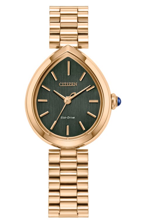 Citizen Rainell Classic Bracelet Watch, 31.3mm X 26mm In Rose Gold-tone/green