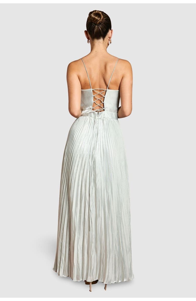 Coast Metallic Pleated Corsage Maxi Dress, Alternate, color, Silver
