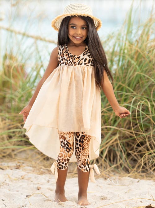 MIA BELLE GIRLS MIA BELLE GIRLS GIRLS FIERCE CONFIDENCE HI-LO TUNIC AND LEOPARD LEGGING SET