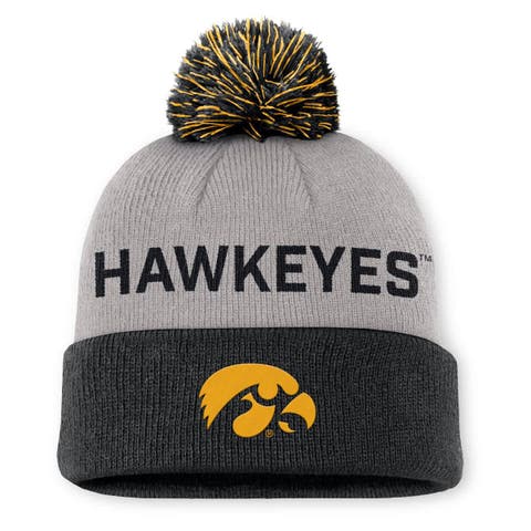 Men's Nike Gray/Black Iowa Hawkeyes Primetime Peak Cuffed Knit Hat with Pom