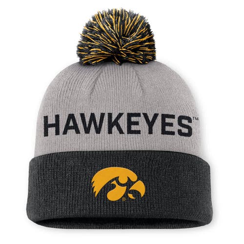 Nike Men's Gray/black Iowa Hawkeyes Primetime Peak Cuffed With Pom Knit Hat In Gray