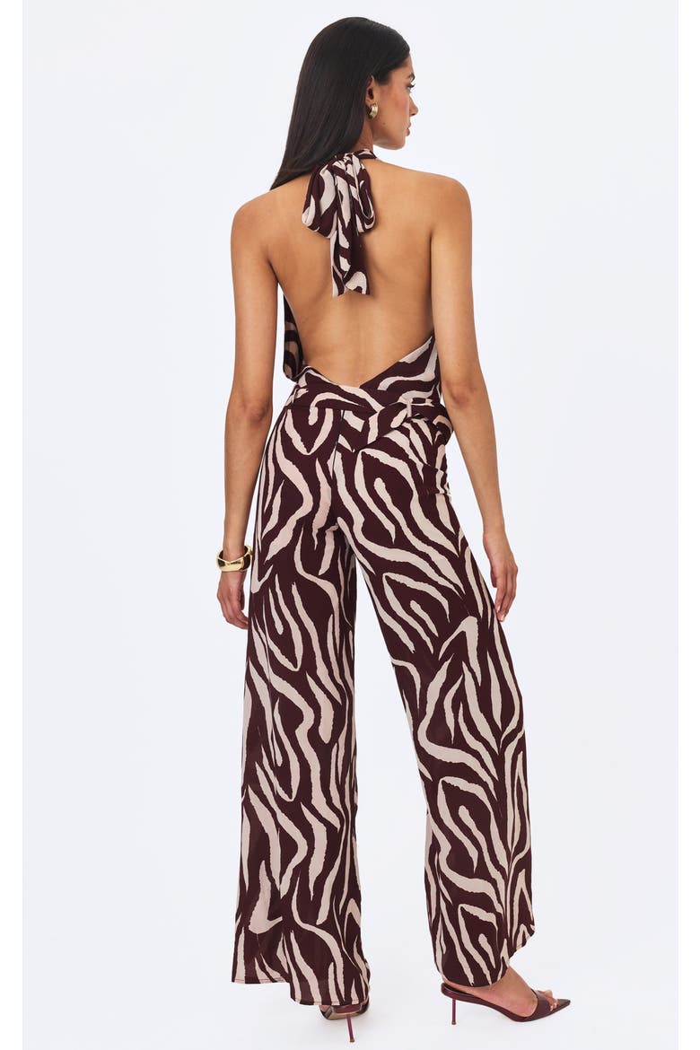 Ashlyn Abstract Zebra Print Belted Halter Jumpsuit, Main, color, Burgundy