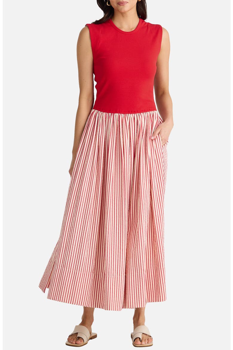 Daphne Stripe Skirt Maxi Dress, Main, color, WHITE W RED STRIPE