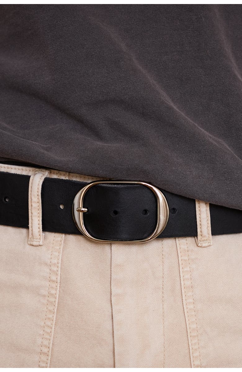 Ezra Arthur Oval Buckle Leather Belt 45mm, Alternate, color, Black And Polished Nickel