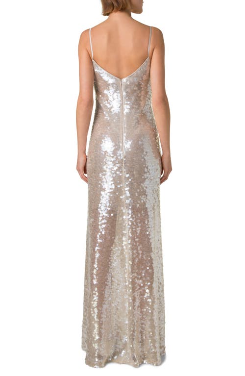 Akris Sleeveless Sequin Gown In Greige