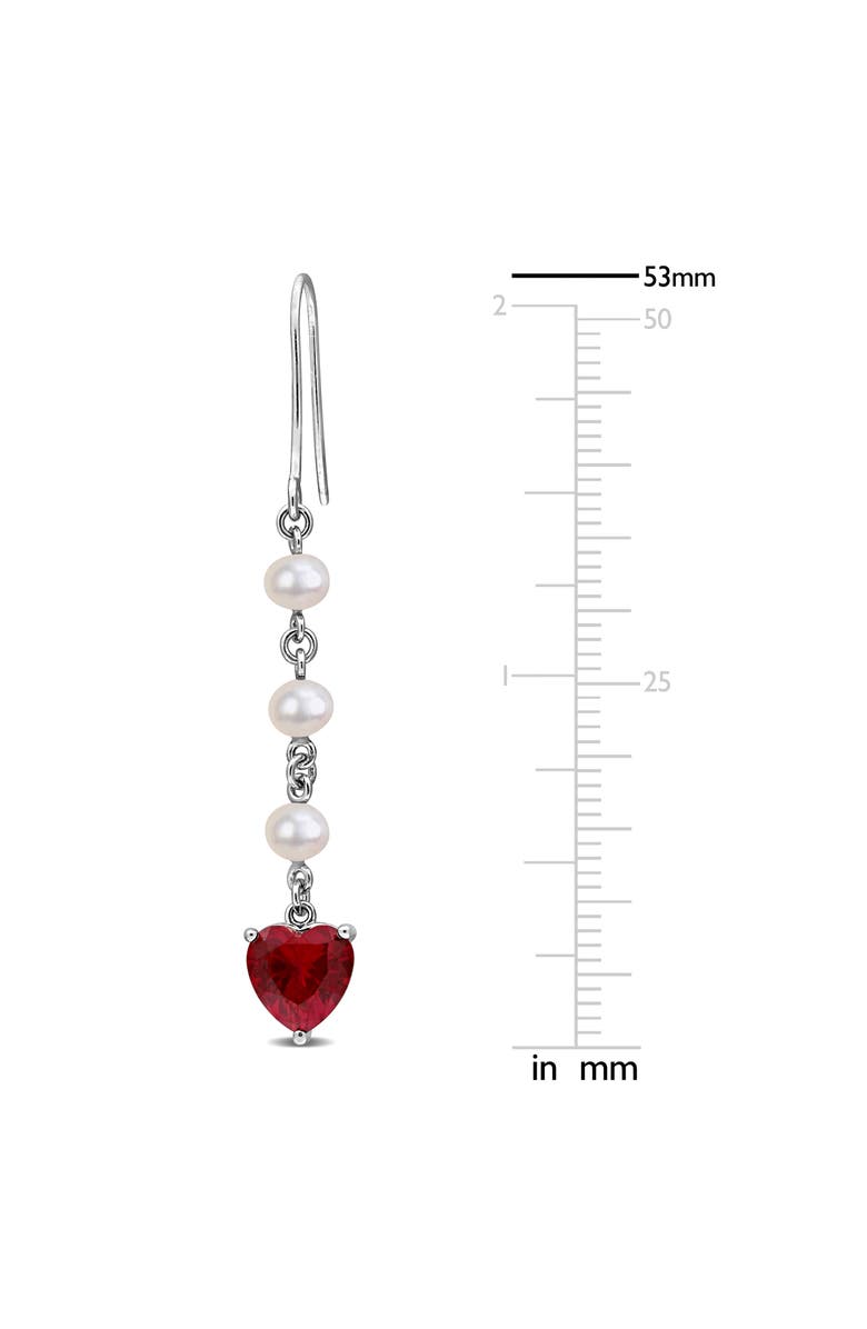 DELMAR Sterling Silver Cultured Pearl & Lab Grown Ruby Heart Drop Earrings, Alternate, color, 