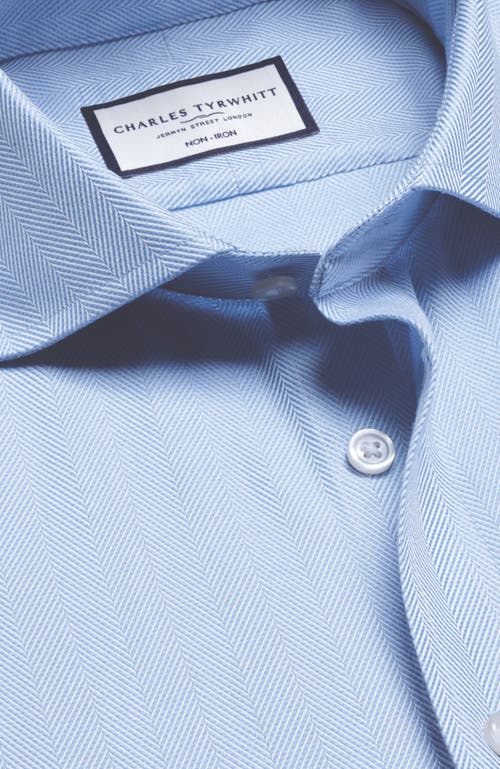 CHARLES TYRWHITT CHARLES TYRWHITT CUTAWAY COLLAR NON-IRON HERRINGBONE SHIRT