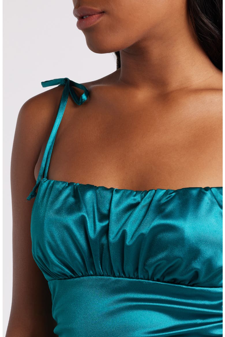 LNL Tie Shoulder Ruched Satin Minidress, Alternate, color, JADE