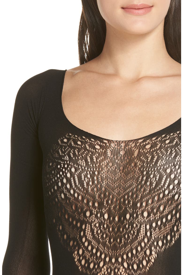 Lace Thong Bodysuit, Alternate, color, BLACK