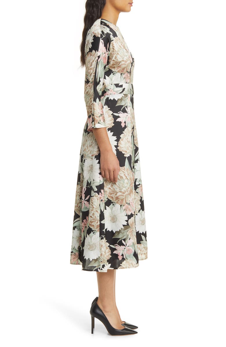 Anne Klein Floral Long Sleeve Belted Midi Dress, Alternate, color, 