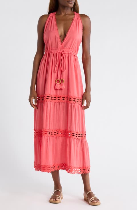 Cutout Trim Sleeveless Cover-Up Maxi Dress