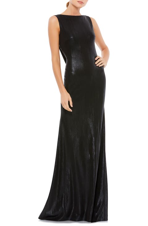 Metallic Column Evening Gown with Elegant Cowl Back