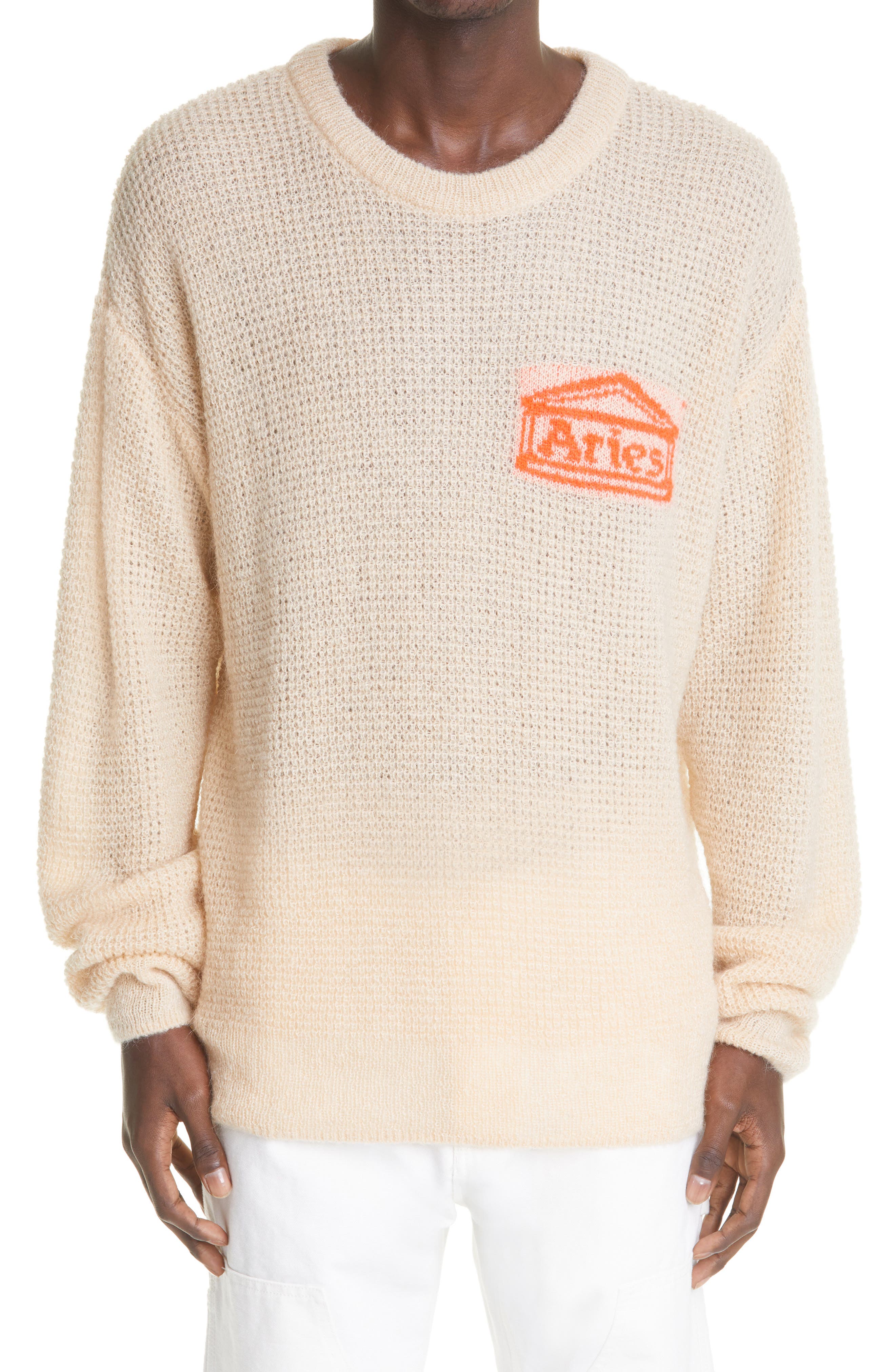Aries Temple Logo Oversize Waffle Knit Sweater (Men) | Nordstromrack