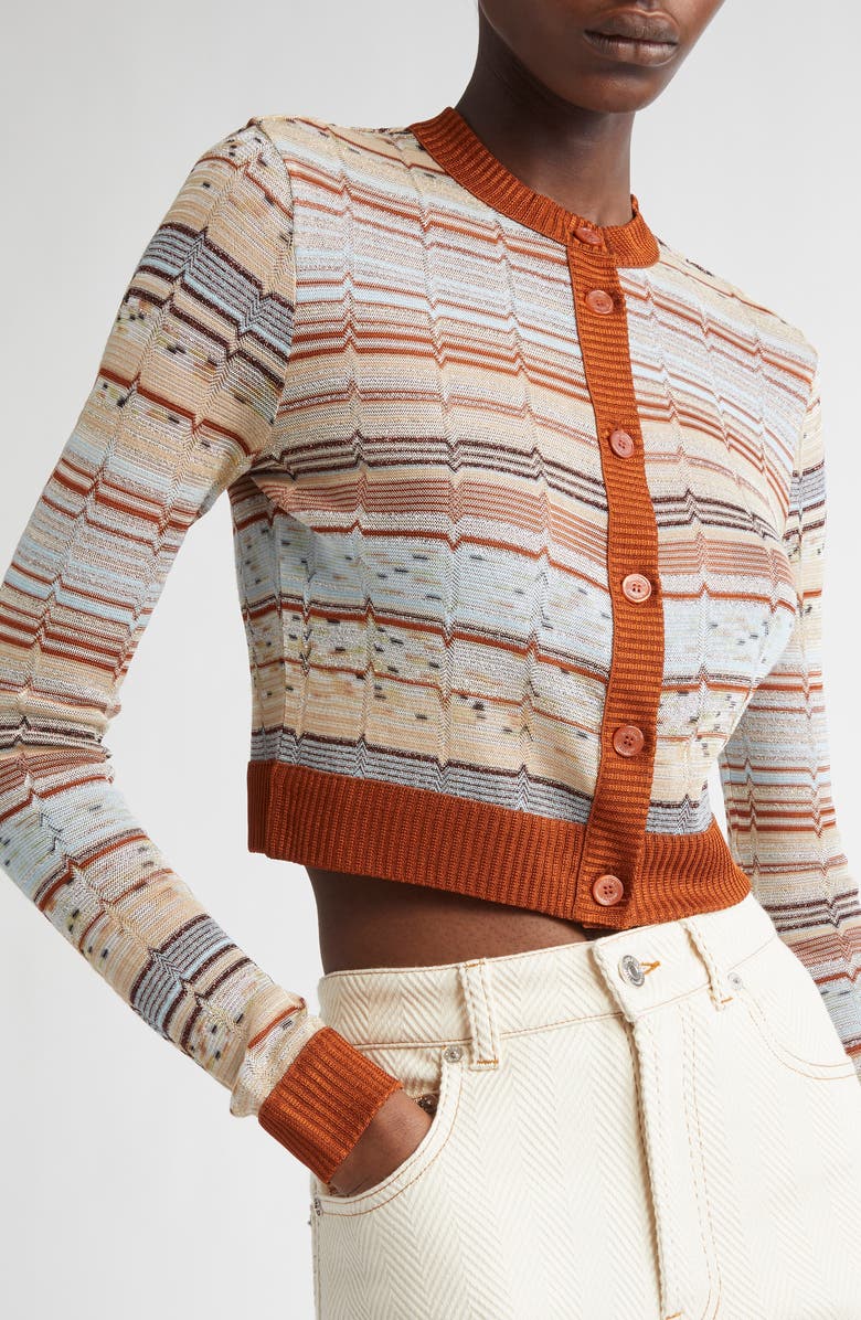 Missoni Metallic Stripe Crop Cardigan, Alternate, color,