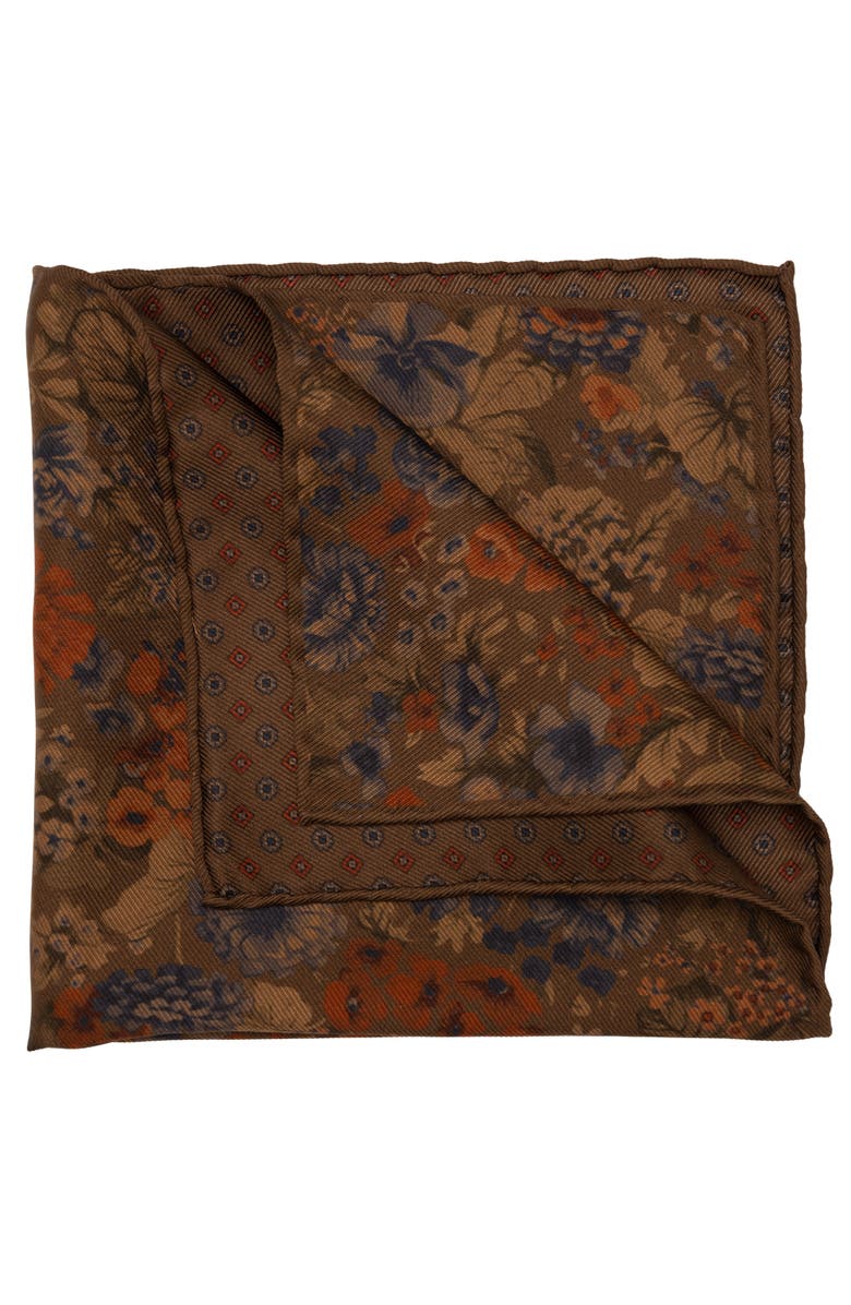 Elizabetta Vico - Double Sided Silk Pocket Square for Men, Main, color, Clay Brown