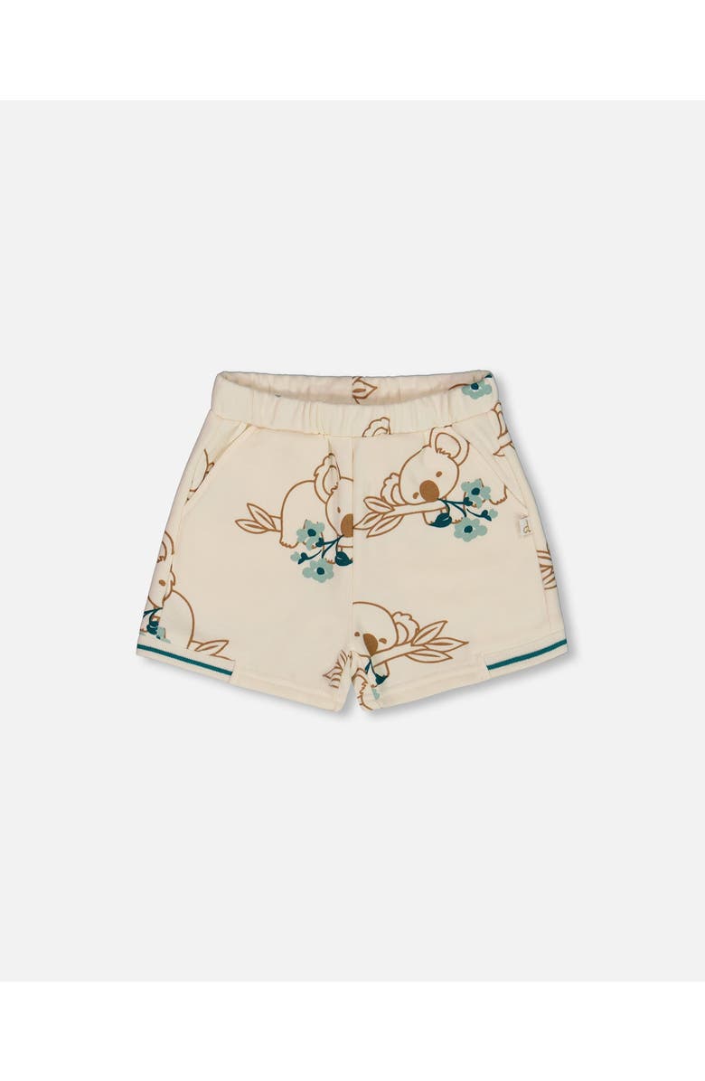 Deux par Deux Girl's Printed French Terry Short Off-White And Koala, Main, color, 