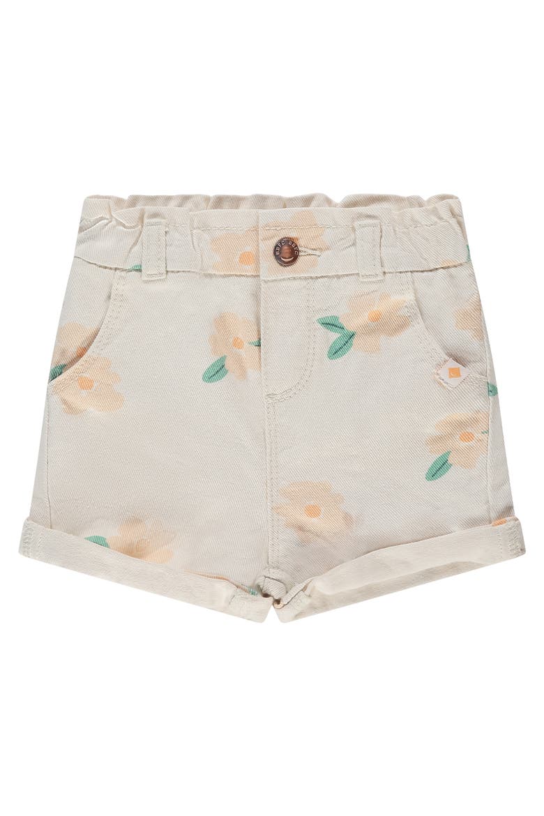 Paperbag Waist Floral Print Short Print, Main, color, Ivory
