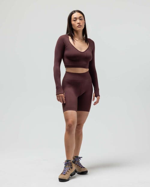 Reformer The V-neck Long Sleeve Crop Top In Brown
