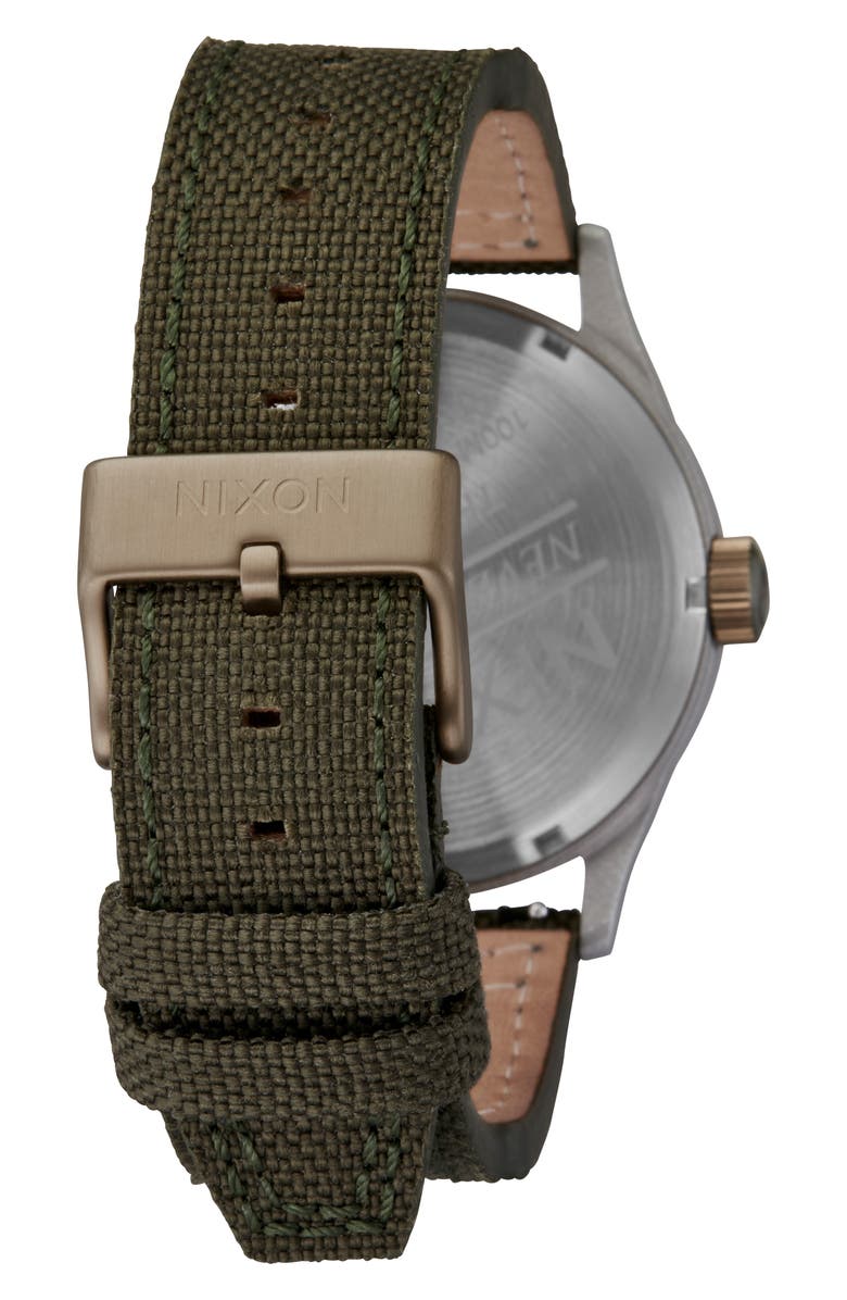 Nixon The Sentry Nylon Strap Watch, 42mm, Alternate, color, Silver / Lt Brown / Asphalt