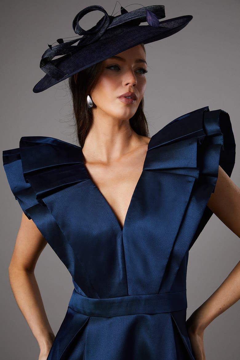 Frill Sleeve V-Neck Midi Dress, Alternate, color, Navy