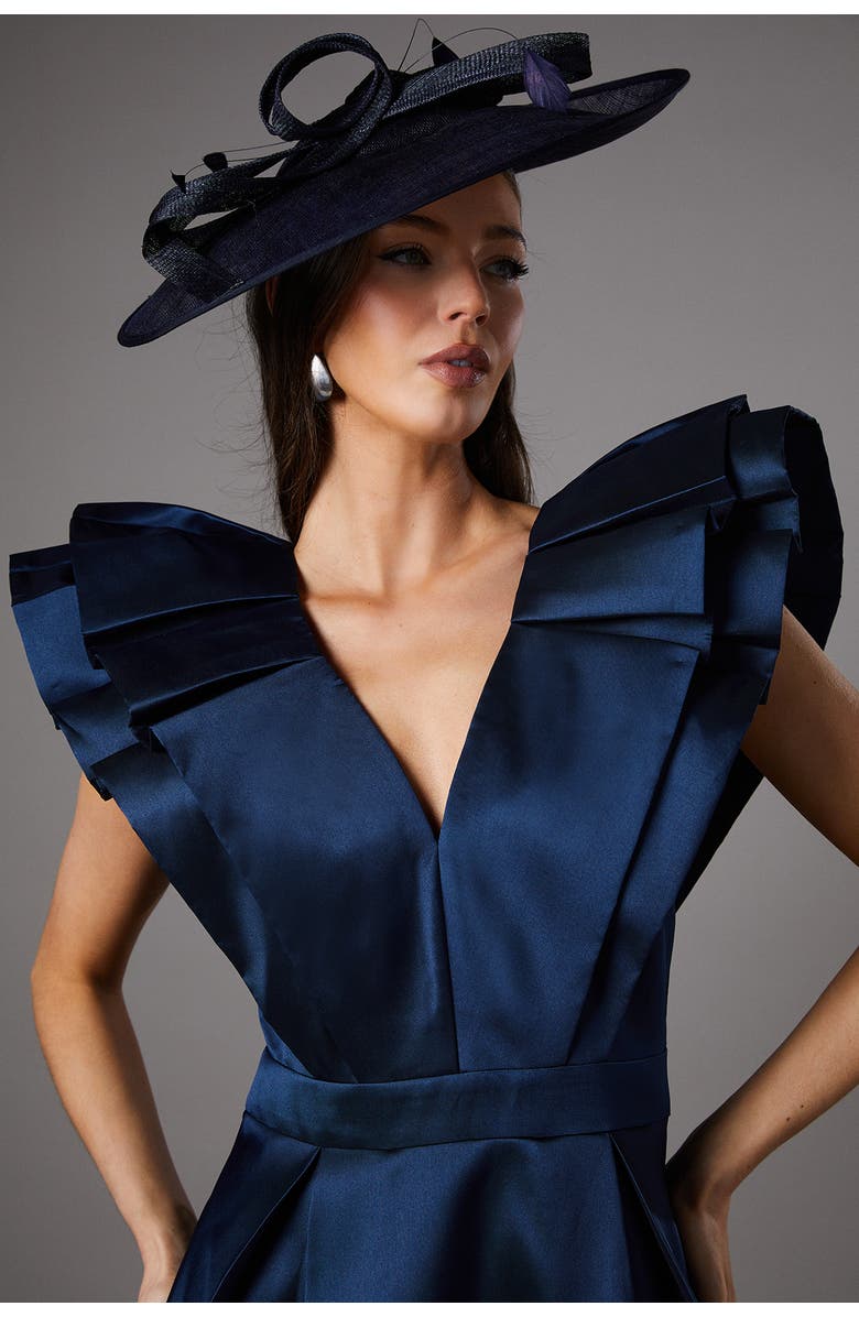 Coast Frill Sleeve V-Neck Midi Dress, Alternate, color, Navy