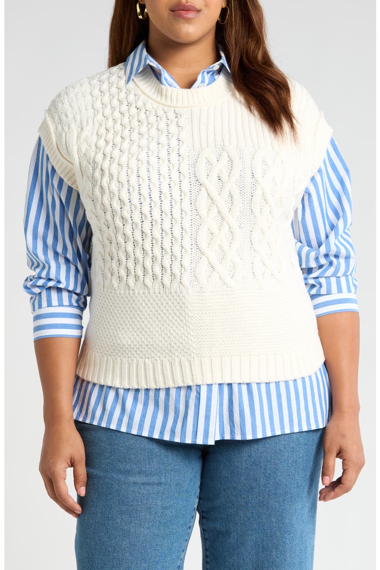 Patchwork Sweater Vest, Main, color, ANTIQUE CREAM
