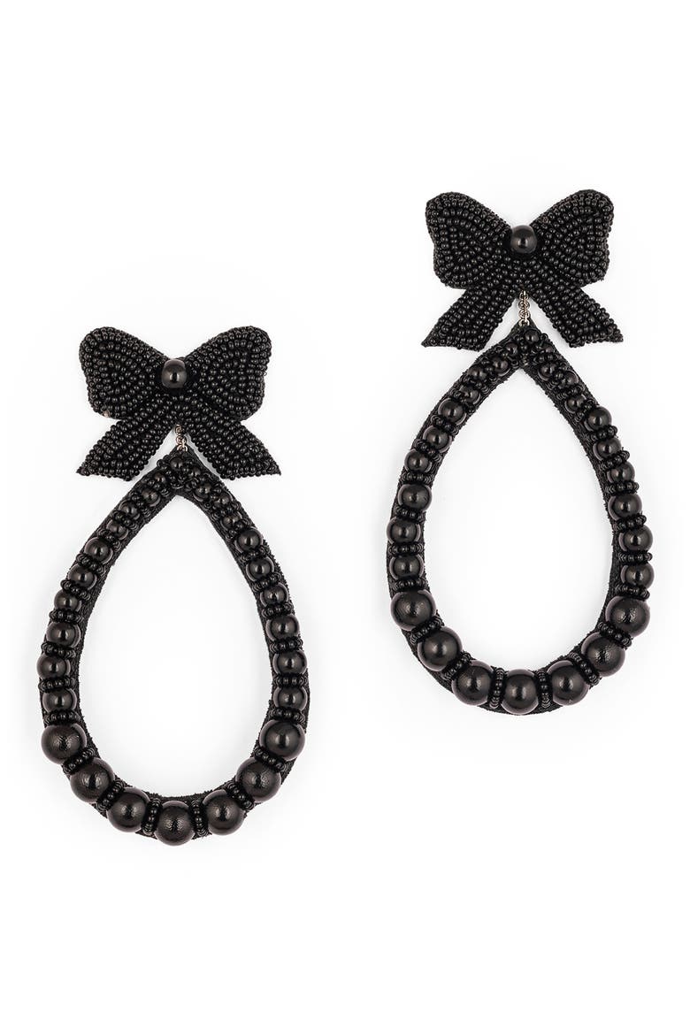 Darana Beaded Bow Drop Earrings, Main, color, BLACK