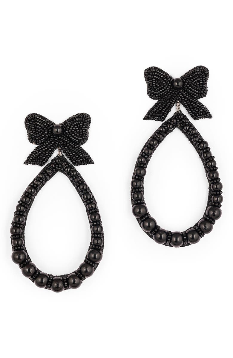 Deepa Gurnani Darana Beaded Bow Drop Earrings, Main, color, Black