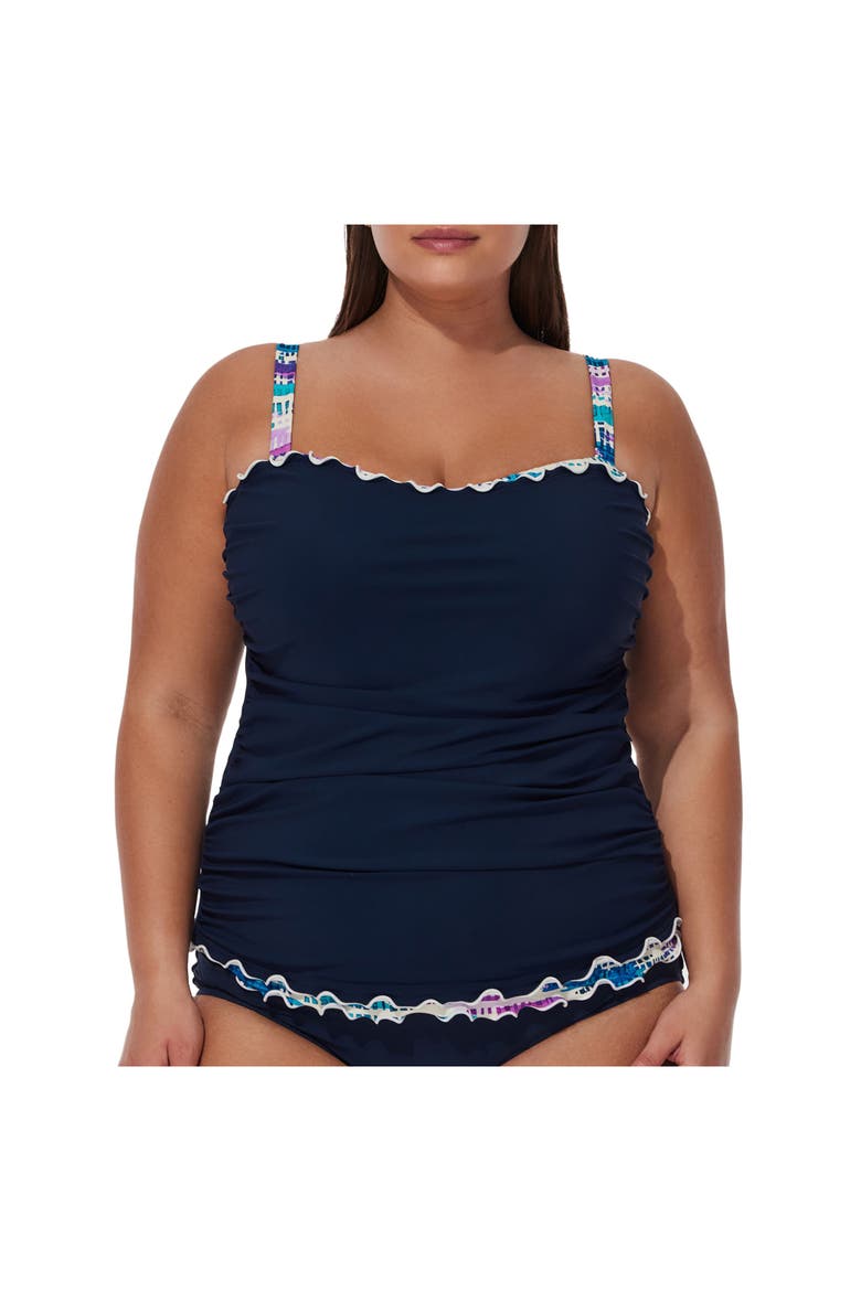 Canva Plus Size Shirred Underwire Tankini Top, Main, color, Navy