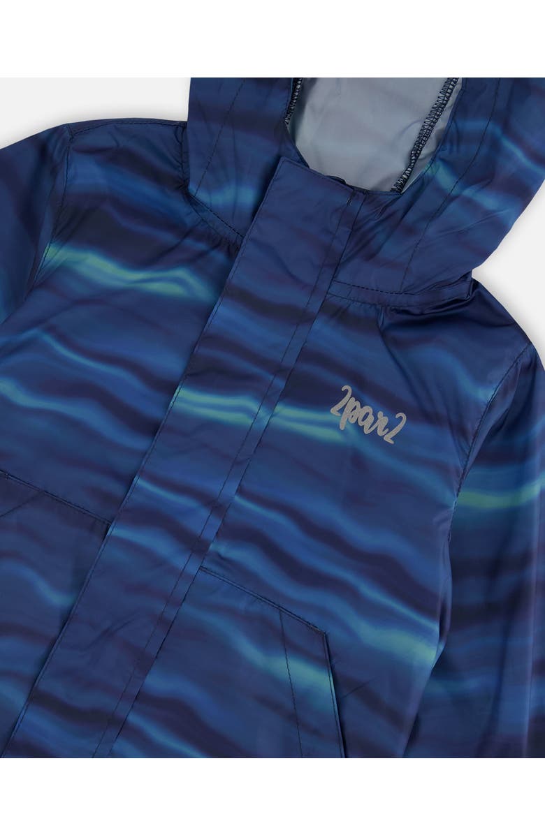 Deux par Deux Boy's Printed Packable Windbreaker Blue Wave And Black, Alternate, color,