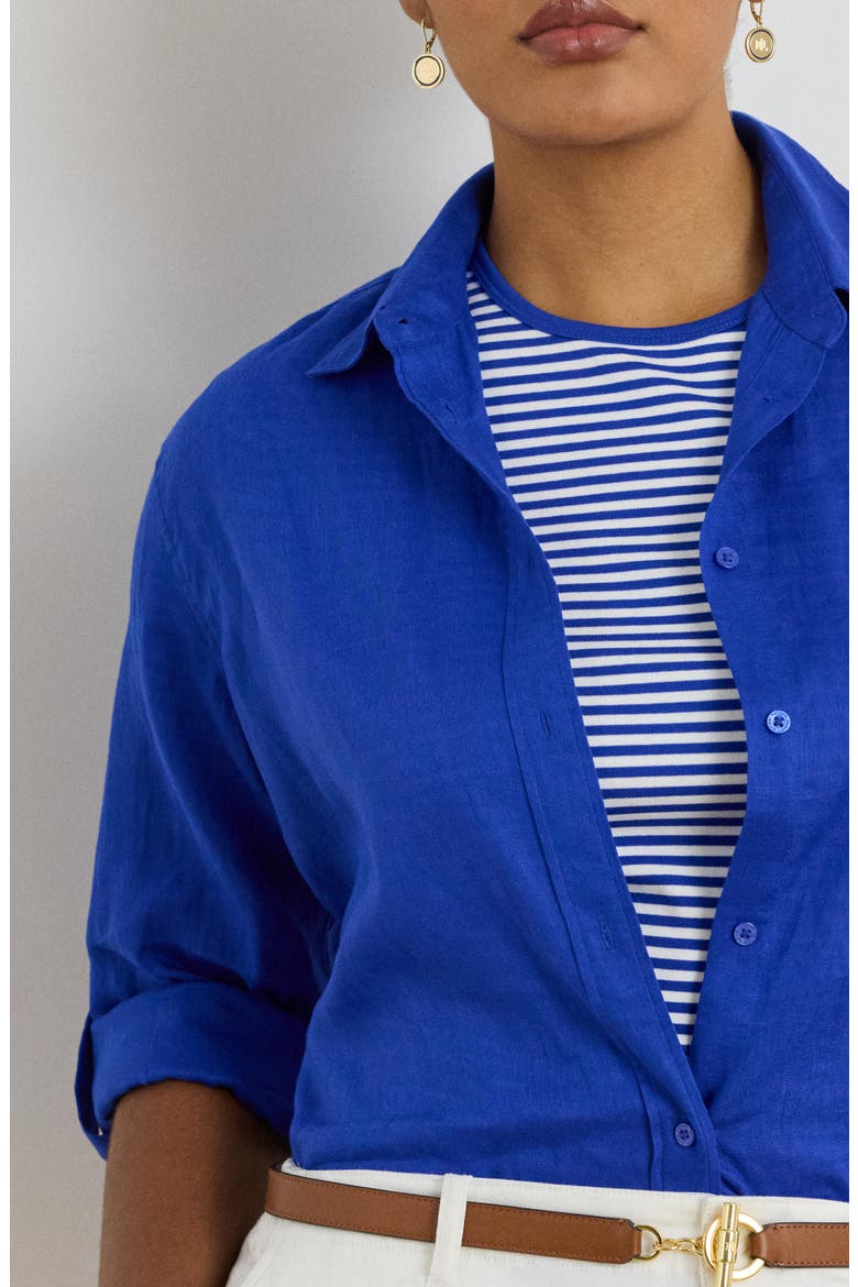 Linen Button-Up Shirt, Alternate, color, CRUISE ROYAL