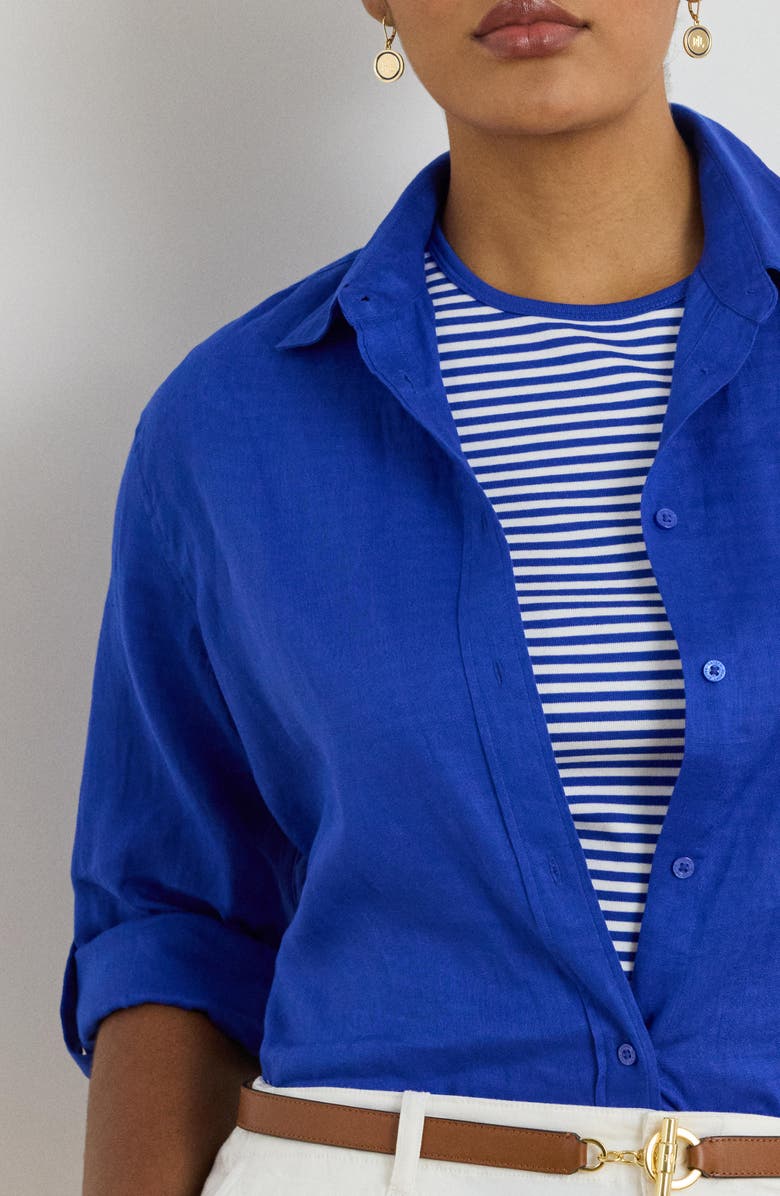 Lauren Ralph Lauren Linen Button-Up Shirt, Alternate, color, Cruise Royal