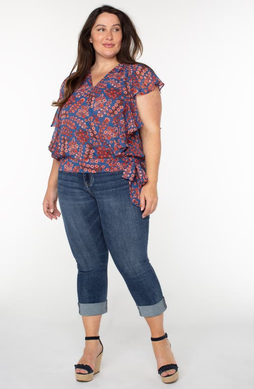 Liverpool Los Angeles Floral Ruffle Sleeve Top In Multi