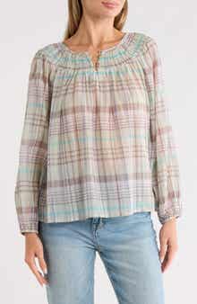 Lucky Brand Floral Smocked Yoke Cotton Top