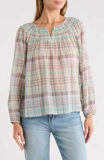 Lucky Brand Floral Smocked Yoke Cotton Top